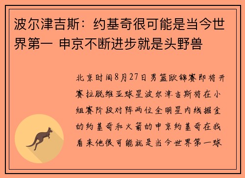波尔津吉斯：约基奇很可能是当今世界第一 申京不断进步就是头野兽